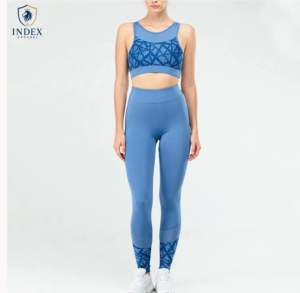 INDEX APPAREL Women Yoga Set 2 Piece High Waist Leggings Scoop Neck <b>Racerback</b> Sport <b>Bra</b> Full Length Print Seamless - Product Image 1