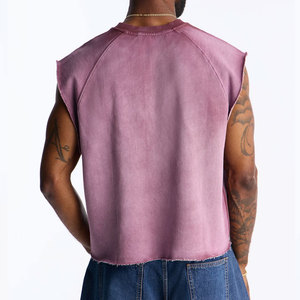 Custom Made Acid Washed Breathable Quick Dry Polyester/Cotton Crew Neck Fashion Wear <b>Cropped</b> Design Summer Outdoor Tank <b>Top</b> - Product Image 3