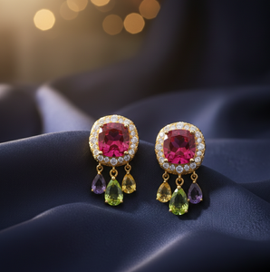 Boucles d'oreilles élégantes en argent sterling 925 plaqué or 18 carats avec zircon cubique rose, faites à la main, pour femme, prix de gros - Product Image 5