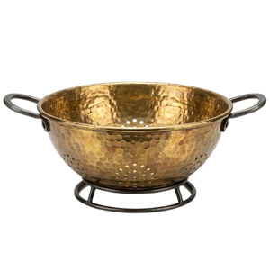 Utensilios y Accesorios de Cocina: Colador de Cobre Martillado con Asas de Hierro y Soporte, Tazón Colador - Product Image 1