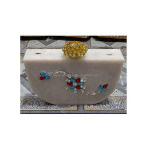 <b>White</b> Resin Clutch with Gold Floral Handle Design Handmade Designer Women Purse <b>Evening</b> Party <b>Bag</b> Wedding Accessory Wholesale - Product Image 4