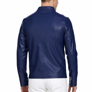 Unisex PU Leather <b>Jacket</b> Turn-down Collar Zipper Closure Slim Fit <b>Smart</b> Casual Regular Sleeve Winter Windproof Front Logo - Product Image 4