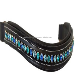 Comfortable and Durable Empty Channel Leather Horse Brow Band Decorative with Multicolor Bling <b>Crystals</b> and Contrast <b>Stitching</b> - Product Image 1