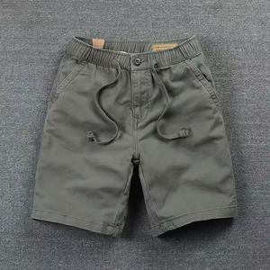 2026 Summer Classical Shorts Men Little <b>Elastic</b> Basic Solid Shorts 100% Cotton Length Washed Cargo Shorts for Men - Product Image 4