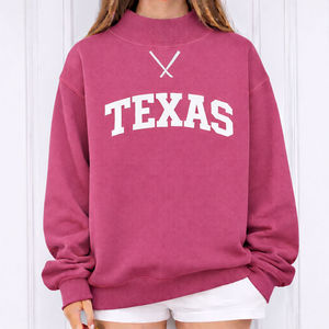 Sudadera con cuello redondo y estampado de letras de Texas para mujer, de algodón tejido blanco, manga larga, para otoño - Product Image 6