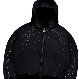 Sweat à capuche zippé unisexe surdimensionné en molleton noir avec strass, imprimé personnalisé, écologique, streetwear, poids lourd, 100% coton, prix abordable - Product Image 2