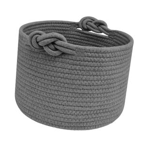 ตะกร้าเก็บของทรงกลมตกแต่งพร้อมหูจับ ตะกร้าเชือกฝ้ายสีเทาเข้มแบบซักได้ สำหรับชั้นวางของในตู้เสื้อผ้า จัดระเบียบบ้าน - Product Image 5