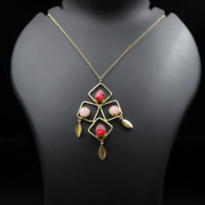18k Gold Plated <b>Statement</b> <b>Necklace</b> Natural Agate with Rose Quartz Gemstone Jewelry - Product Image 2