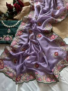 El Sari Tradicional Estilo Bollywood Más Hermoso de la India para Mujer, con Bordado de Lentejuelas Pesadas, Diseño Moderno para Fiestas - Product Image 5