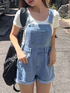 จั๊มสูทเดนิมทรงหลวมสไตล์ลำลองสำหรับวันหยุดสุดหรู ขาสั้นแบบพับขอบ เหมาะสำหรับวัยรุ่นหญิง สไตล์โบฮีเมียนสำหรับวันหยุดฤดูร้อน - Product Image 2