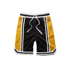 Shorts de basketball pour hommes 100 % polyester, taille large, taille mi-haute, poches zippées, empiècements, coupe-vent, séchage rapide, sublimation - Product Image 6