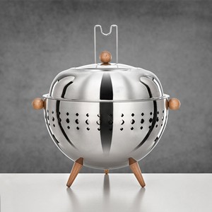 Nordic Stainless Steel Food <b>Warmer</b> with Wooden Handles & <b>Legs</b> Insulated Serving Pot Ramadan Buffet Hotel Catering Chafing Dish - Product Image 1