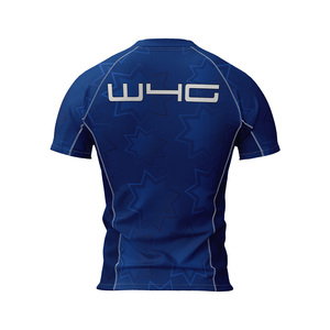 Customized Blue <b>Short</b> Sleeve Crew Neck <b>Compression</b> Shirt Geometric Pattern Quick Dry Polyester Gym Top High Quality Leisure Top - Product Image 2