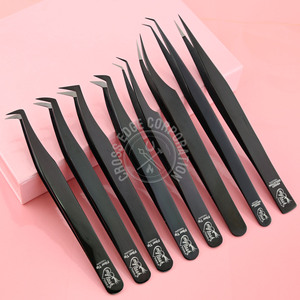 <b>Black</b> Curved Classic Lash Tweezer Stainless Steel Fiber Tip Volume Eyelash Extension Tweezers Manufacturer Lash Tools Tweezers - Product Image 5