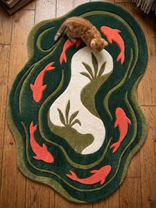 Alfombra de área de lana con mechones cortados, tufted a máquina, con polígono geométrico asimétrico y perímetro angulado, antibacteriana, para comedor moderno - Product Image 3