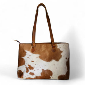 Sac fourre-tout en cuir véritable pour femme, personnalisé par le fabricant, en cuir de vache avec poils naturels, imprimé animal (cheval/vache) - Product Image 1