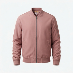 Blouson bomber uni pour homme, col montant, fermeture éclair intégrale, style décontracté, streetwear, séchage rapide, respirant, matière polyester, hiver - Product Image 1