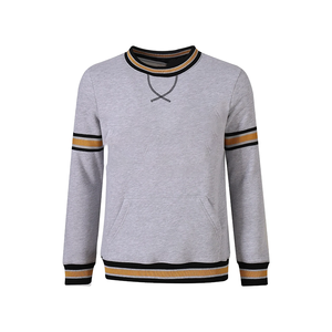 Sweat-shirt en coton gris personnalisé en gros, col rond, rayures noires et dorées, chenille, impression 3D hiver, pour hommes et femmes, commande en gros OEM/ODM - Product Image 1