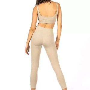 Ensemble de vêtements de sport personnalisés sans couture pour femmes, haut court côtelé, soutien-gorge de sport et leggings, vêtements de sport décontractés, uniformes de fitness - Product Image 5