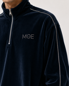 Men's Velvet Quarter Zip Oversize Hoodies Pants <b>Rhinestone</b> Piping Stand Collar Heavyweight Custom Solid Velour <b>Jacket</b> sweatpants - Product Image 4