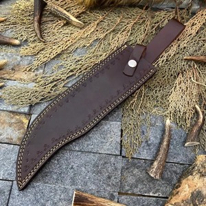 Couteau Bowie de camping industriel/DIY fait main sur mesure, pointe droite, acier inoxydable 3 mm, manche bois + laiton, cuir - Product Image 6