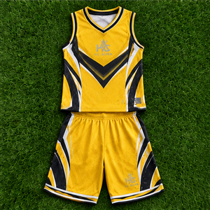 Conjunto de Uniforme de Baloncesto Unisex de Alta Demanda, Amarillo y Negro, Sublimado, Cuello en V, Sin Mangas, Absorbe la Humedad, Ajuste Atlético, Logotipo Personalizado - Product Image 3