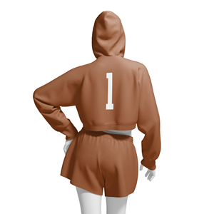 Breathable Solid <b>Matching</b> Womens 2 Piece Hoodie and Shorts Set Casual Loungewear Activewear 100% Cotton Custom OEM/ODM - Product Image 4