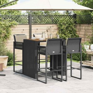 Set da 5 Bar con Patio in Acacia in Rattan nero con cuscini Set da giardino - Product Image 3