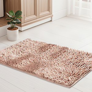 Minimalist Rectangle Chenille Bath Mat Solid Color With <b>Rubber</b> Backing Anti Slip For Bathroom Floor - Product Image 4