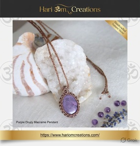 สร้อยคอจี้หินโรโดไนต์ทำมือสไตล์มาคราเม่  แบบโบโฮธรรมชาติ  ช่วยบำบัดรักษา  สายสีน้ำตาลปรับได้ - Product Image 3