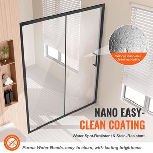 Porta Scorrevole per Doccia Semi-Frameless 57.7 X 70 Pollici, Vetro Temperato Trasparente da 1/4 di Pollice (6mm), Impermeabile - Product Image 3