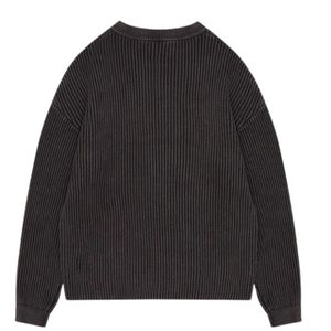 Suéter de cuello redondo de punto acanalado lavado de alta resistencia para hombre, suéter de cuello redondo acanalado premium de manga larga en color marrón a la moda - Product Image 2