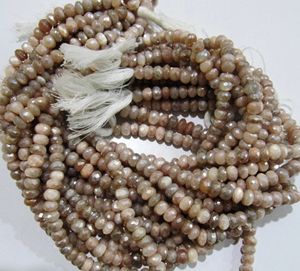 Perles facettées rondes en pierre de lune pêche naturelle, 7-8 mm, brin de 8 pouces de long - Product Image 2