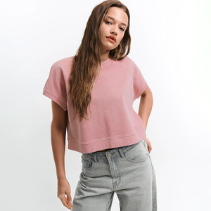 Women's Pink Vintage Washed T Shirt 100% Cotton French Terry Heavyweight Oversized Y2K Streetwear Cropped Tee Custom Logo OEM - Product Image 1
