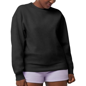 Sudadera de Mujer, Color Negro Sólido, 100% Algodón, Cuello Redondo, Corte Regular, Manga Larga, Tejido Transpirable de Felpa, Otoño Invierno - Product Image 1