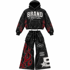 Conjunto Deportivo Personalizado con Lavado Ácido y Apariencia Vintage con Pedrería, Nuevo Conjunto de Sudadera para Correr a la Moda para Unisex, Ropa Cómoda - Product Image 1