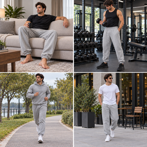 Pantalon de jogging décontracté pour homme en molleton rose chiné, style streetwear, logo personnalisé - Product Image 3