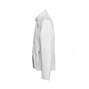 Blouson Moto Unisexe Blanc en Similicuir avec Fermeture Éclair Asymétrique, Col Drapé, Coupe Courte, Style Vintage Tendance - Product Image 4