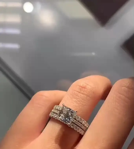 925 Moissanite Diamond Princess Cut Wedding <b>Ring</b> With <b>Two</b> Classic Wedding Bands in White Gold Plated with D Color & VVS Clarity. - Product Image 5