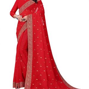 ผ้าส่าหรีหรูหรา 60 กรัม สำหรับผู้ใหญ่ พร้อมงานปักดิ้นทองละเอียดประณีต ประดับด้วยคริสตัลสวารอฟสกี้ และงานตัดเย็บที่ประณีต - Product Image 1