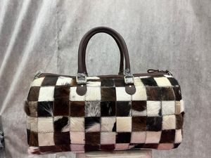 Genuine Leather Patchwork Travel Duffle Bag Large Capacity Weekender Overnight Carry <b>Luggage</b> Gym Sports Bag Unisex Use - Product Image 5