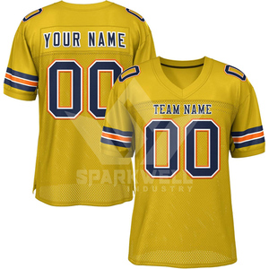 Maillot de football américain jaune personnalisé, col en V, manches courtes, sublimé, maille respirante, pour homme adulte, nom et numéro d'équipe personnalisés - Product Image 2