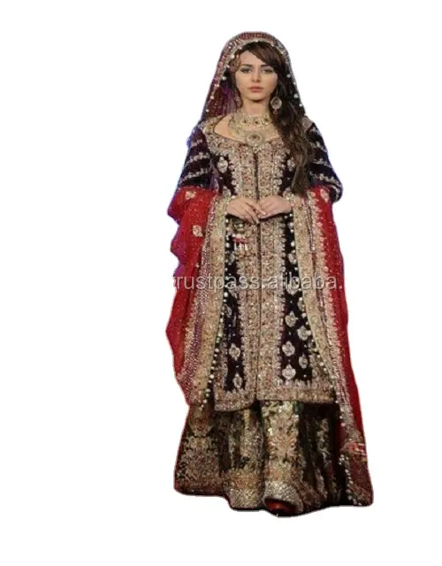 Dulhan vestido de noiva lehenga, design de alta qualidade, bordado à mão, sapata, pérolas, pedra, strass