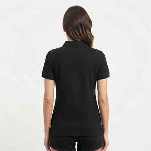 เสื้อโปโลผ้าฝ้ายปิเก้สีดำสำหรับผู้หญิง แขนสั้น สวมใส่สบาย ระบายอากาศได้ดี พิมพ์ลายตัวอักษรด้านหน้า - Product Image 2
