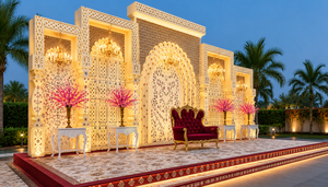 Outdoor <b>Wedding</b> Stage Backdrop with Mughal Mirror <b>Frames</b> Luxury Mirror Panels for <b>Wedding</b> Ceremony Stage Decor For Australia - Product Image 3