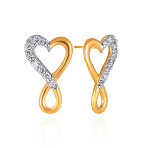 Heart <b>Infinity</b> Shape Yellow Gold Diamond <b>Earrings</b> Round Brilliant Cut Natural White Diamonds Romantic Women's Wedding Jewelry - Product Image 3