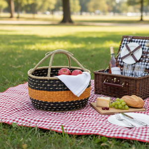Vietnam Handmade Bolga Seagrass <b>Basket</b> Natural Woven <b>Storage</b> <b>Basket</b> with Handle for Daily Use Home Organization Wholesale - Product Image 1