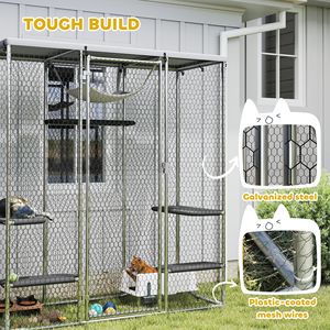 Jaula para Gatos de Acero Galvanizado con Cubierta Impermeable, 5 Plataformas Ajustables, Hamaca, Catio para Exteriores, Muebles para Mascotas - Product Image 5