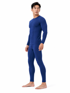 Ensemble de sous-vêtements de compression à manches longues pour hommes, séchage rapide, respirant, sans couture, haut et pantalon bleus à manches longues pour toutes les saisons - Product Image 1
