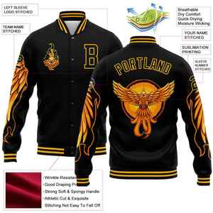 Chaqueta Varsity Personalizada para Hombre, Diseño Sublimado con Estampado de Fénix en Negro y Amarillo, Cuello Camisero, Corte Regular, para Otoño - Product Image 5